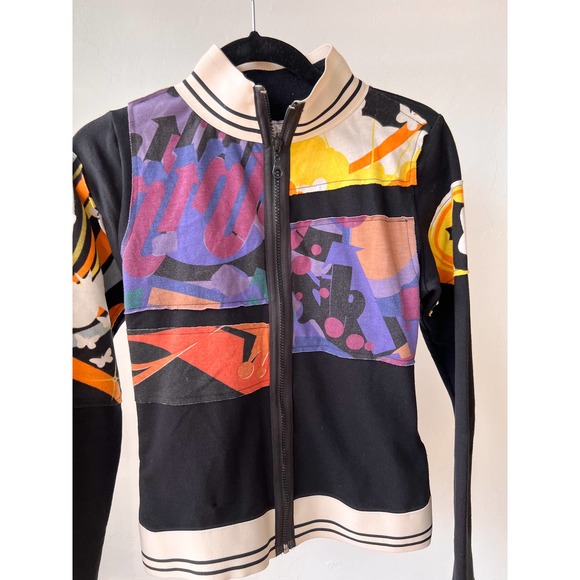 ANIMATED CLOSET Women's Black Multi Patch Work Full Zip Up Track Jacket size S - Picture 3 of 6